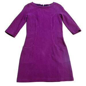 Boden Bordeau Ottoman Ribbed Shift Dress Size US 4 R Plum 3/4 Sleeve Pockets